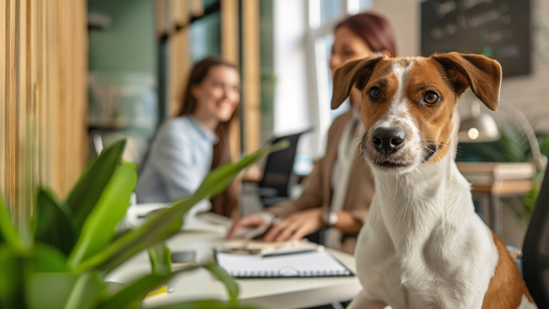 Bild von einem Hund im Büro als symbolische Darstellung für den netgo Benefit "Bürohunde"