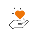 Schwarz-oranges Icon "Hand und Herz" als Symbol für die Anzahl der Auszubildenden bei netgo