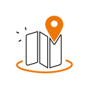 Schwarz-oranges Icon "Karte" als Symbol für die Anzahl der Standorte von netgo