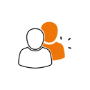 Schwarz-oranges Icon "Personen" als Symbol für die Anzahl der Mitarbeitenden bei netgo