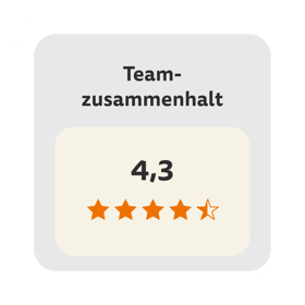 Grafik mit Sternen, die den kununu-Score von netgo, kununu Top Company, im Bereich "Teamzusammenhalt" zeigen