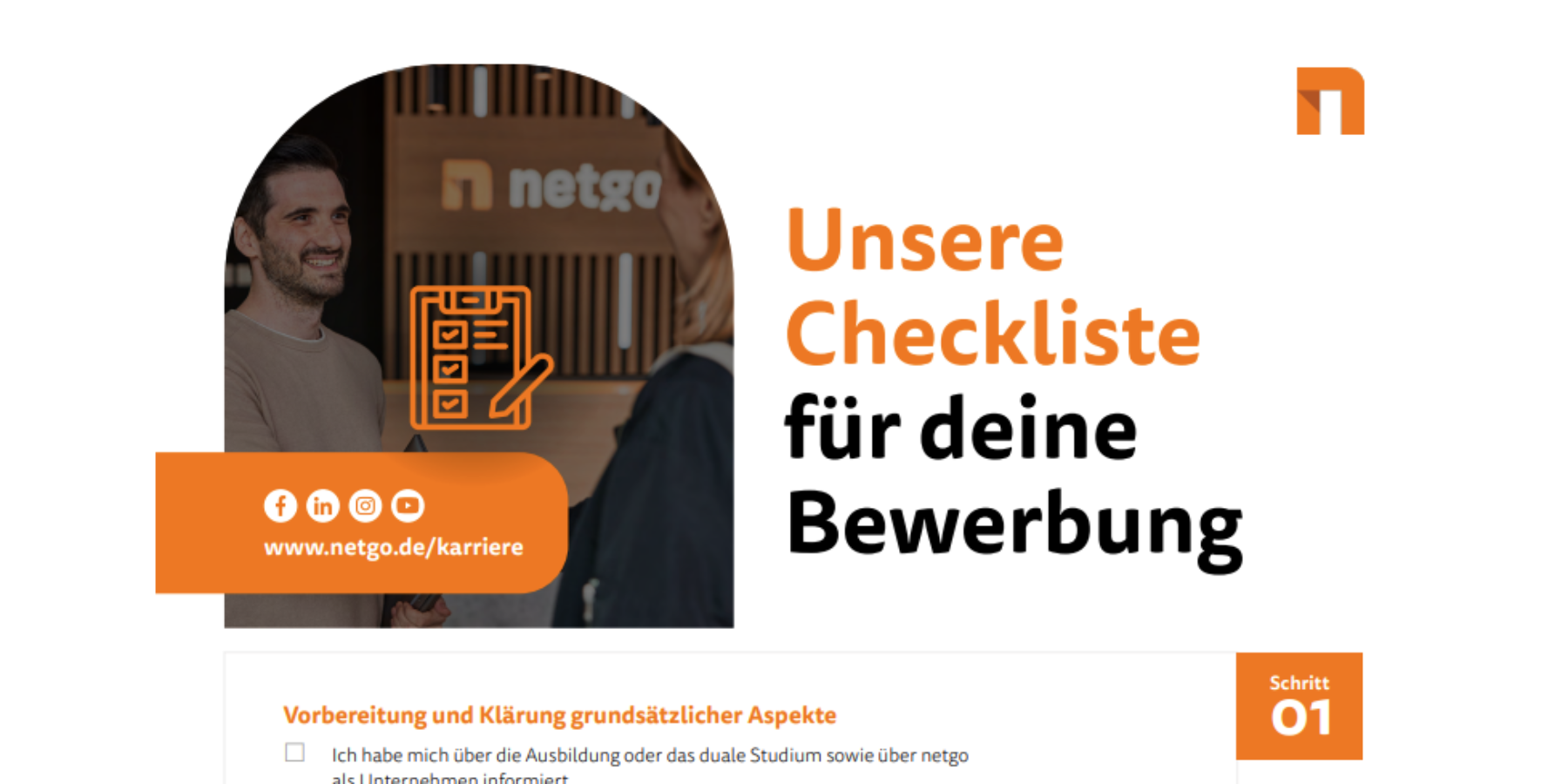 Screenshot von einer Checkliste für die Bewerbung bei netgo