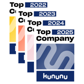 Abbildung der vier netgo Auszeichnungen kununu Top Company für die Jahre 2025, 2024, 2023, 2022