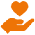 Orangenes Icon mit Hand und Herz als Symbol für die Anzahl der Auszubildenden und Studierenden bei netgo