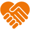 Orangenes Icon mit Symbol aus Herz und Händen