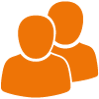 Icon mit zwei orangenen Menschen als Symbol für Partnerschaften
