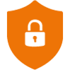 Orangenes Icon mit Schloss als Sicherheitssymbol
